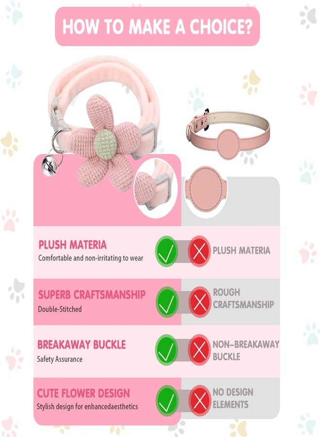 Qpets® Cat Collar - Cute Pink Flower Cat Collar with Bell, Quick Release Adjustable Soft Plush Collar - Image 3